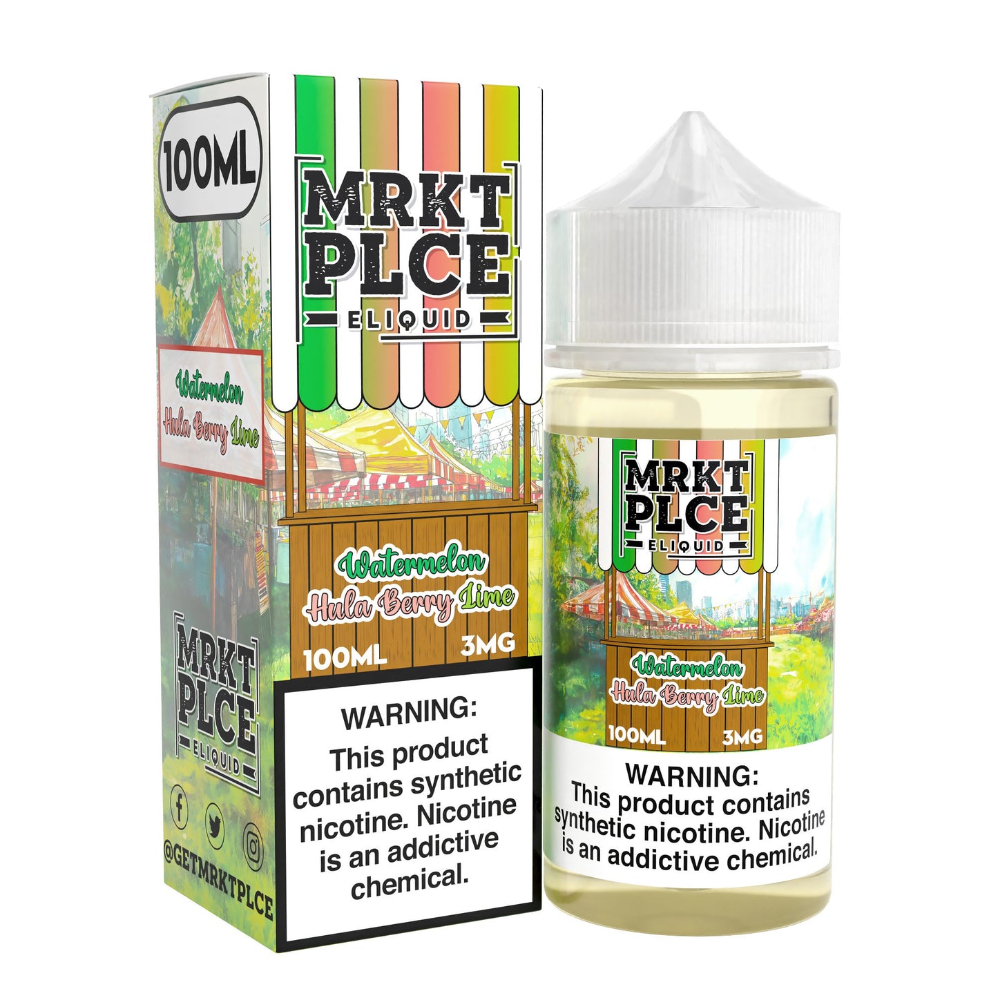 MRKT PLCE E-LIQUID 100ML WATERMELON HALA BERRY LIME - 3MG