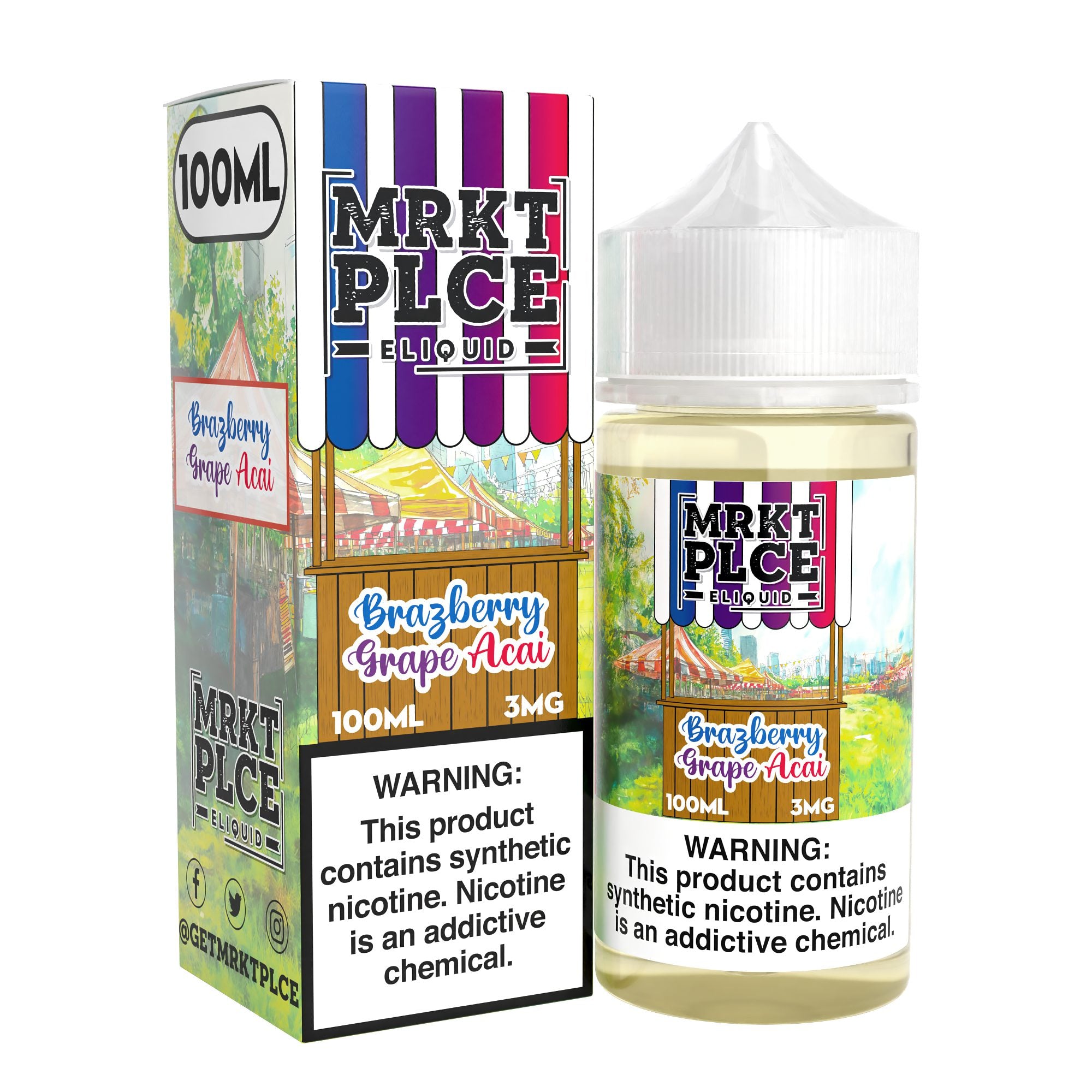 MRKT PLCE E-LIQUID 100ML BRAZBERRY GRAPE ACAI - 3MG