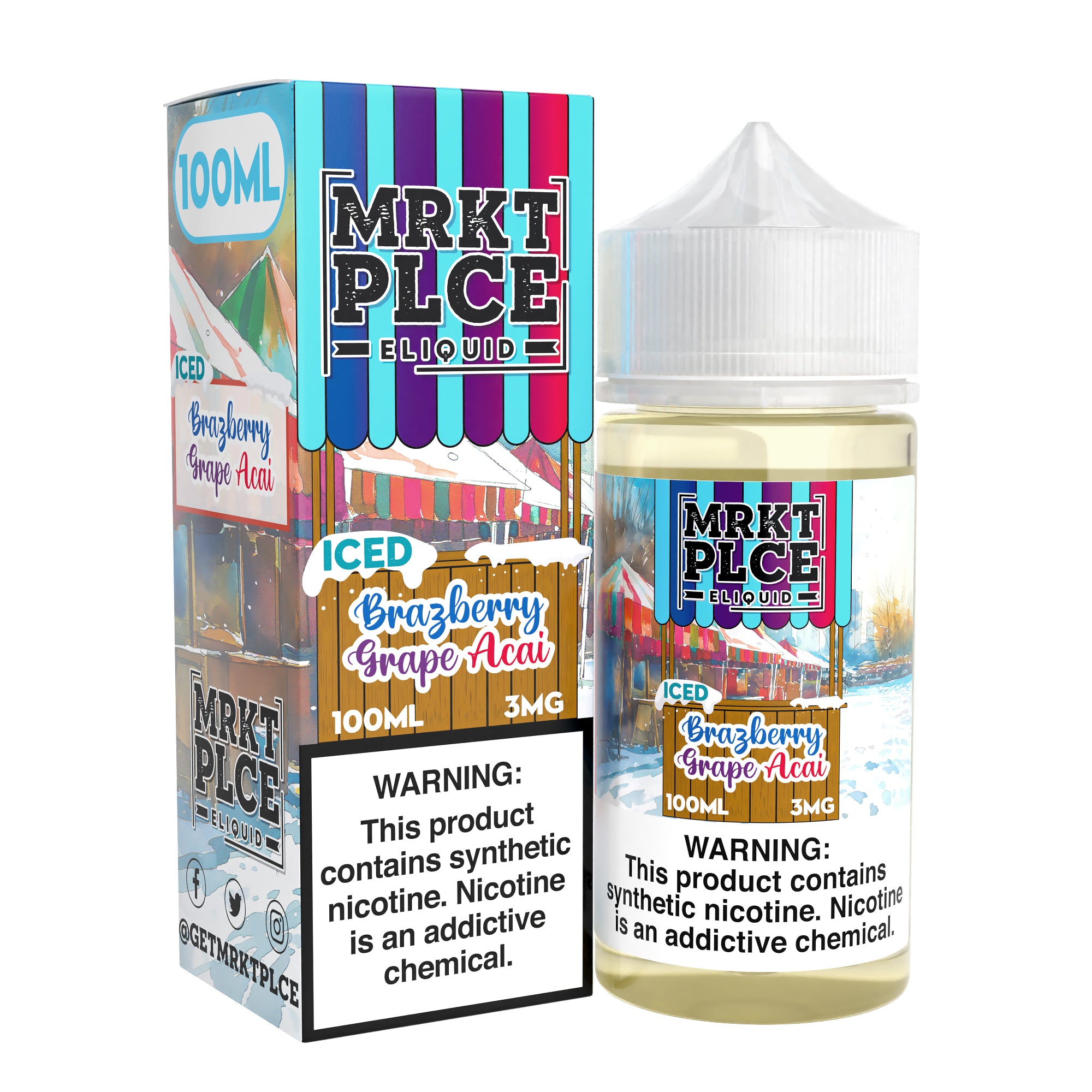 MRKT PLCE E-LIQUID 100ML ICED BRAZBERRY GRAPE ACAI - 3MG
