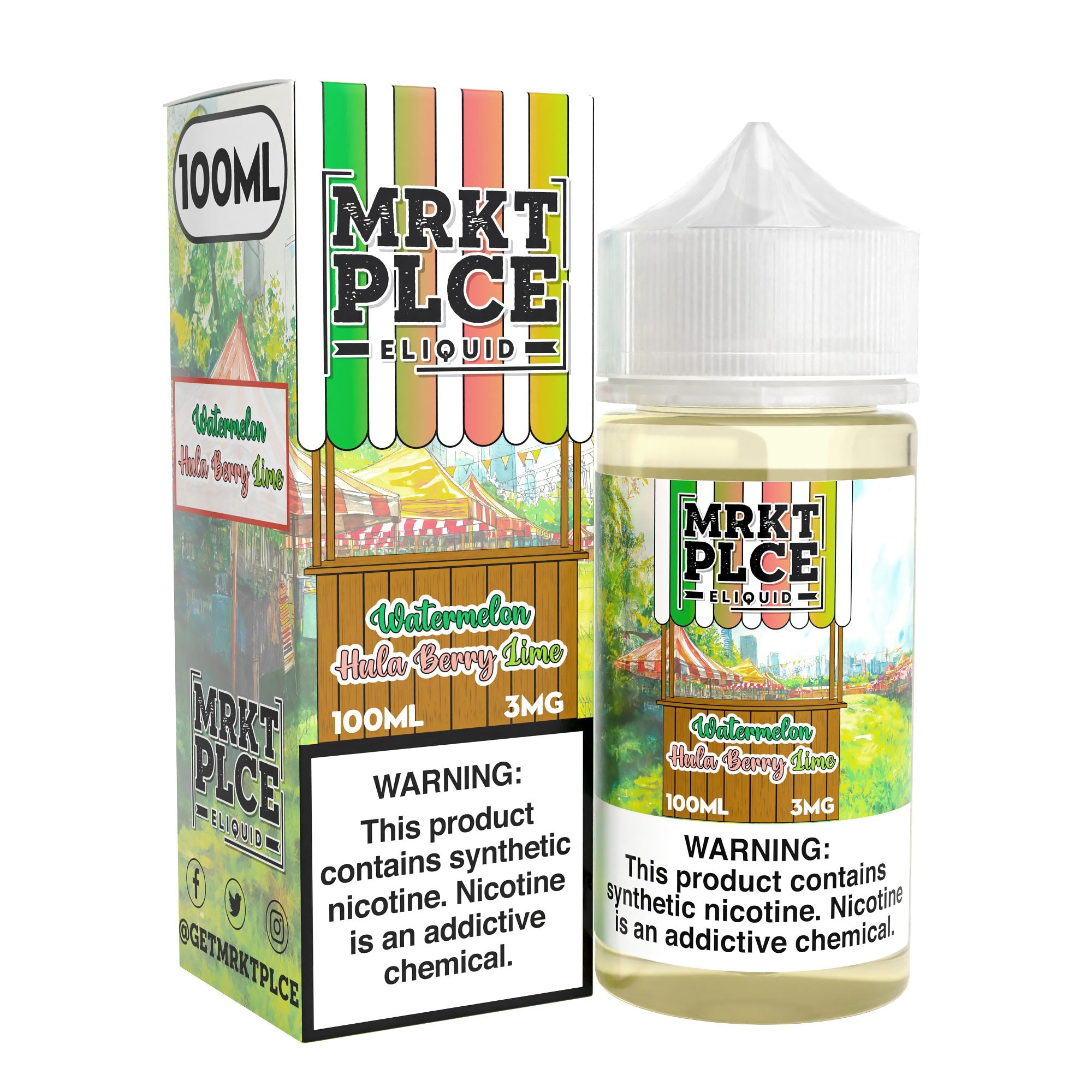 MRKT PLCE E-LIQUID 100ML WATERMELON HALA BERRY LIME - 3MG