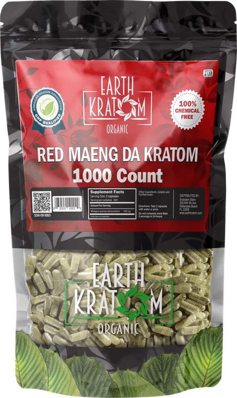EARTH KRATOM 1000 Capsules- RED MAENG DA